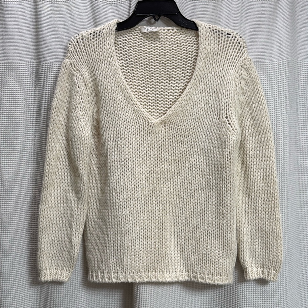 Pho Shaker knit‎ sweater SZ M? Cream wool alpaca blend Made Italy boxy Lagenlook